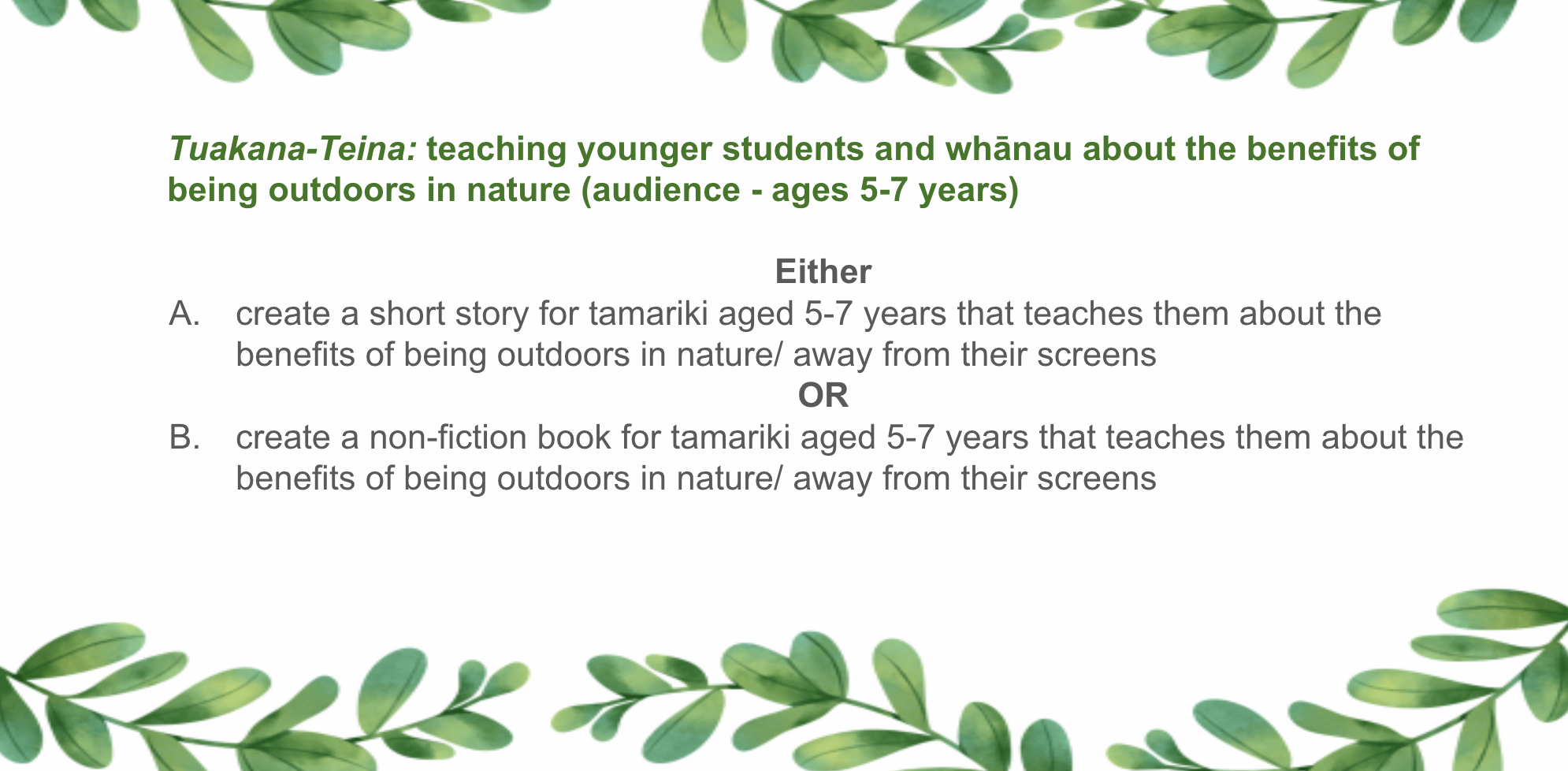 project - create a story for primary students to encourage outside play